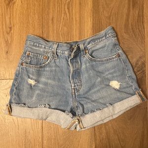 Levi 501 jean shorts, light blue wash